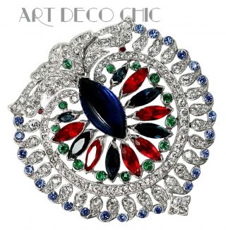 Art Deco Ktf/tkf Trifari Moghul ‘jewels Of India’ Diamante & Tricolor Dress Clip