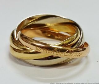 18k Cartier Trinity Tri Color Gold 5 Band Rolling Rings W Orig Box Papers