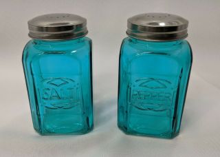 Vintage Style Aqua Blue Glass Embossed Salt And Pepper Shakers