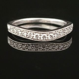Estate Diamond 14k White Gold Ring Or Wedding Band Wave Vintage Bridal Gift