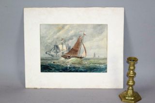 A Rare Signed " Calvert " 19th C W/c Painting Of An Seascape With Sailing Ships