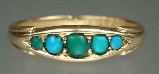 Pretty Antique Victorian 18k Gold Graduating Persian Turquoise Ring 1895 S 6.  25
