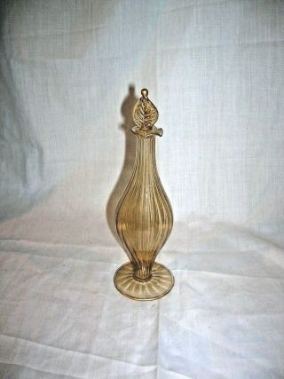 Vntg Egyptian Glass Perfume/essential Oil Bottle Amber With Gold Trim