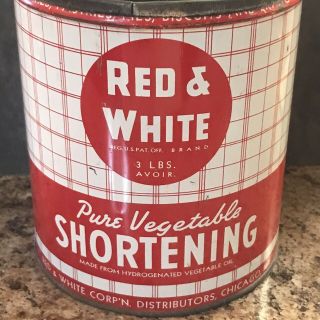 Vintage Red & White Vegetable Shortening 3 Lb Tin Can - No Lid