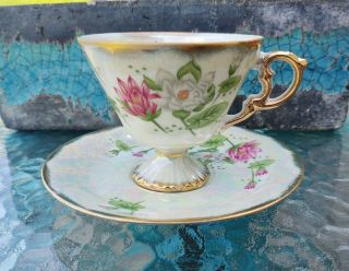 Vintage Norleans July Water Lilly Lusterware Pearlized Tea Cup Gold Gilt