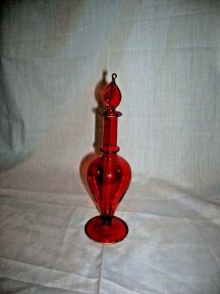 Vntg Egyptian Glass Perfume/essential Oil Bottle Cranberry Red With Gold Trim