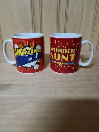 Home Run “amazing Uncle” " Wonder Aunt " Pop Art Superhero Coffee Mug Set