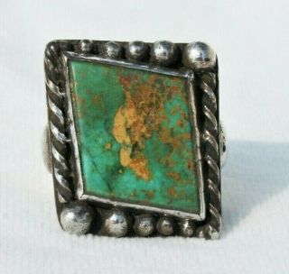 Vintage Sterling Ajax Turquoise Ring Modernist Brutalist Art Deco Size 12.  5 Mojo
