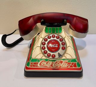 2001 Coca Cola Stained Glass Look Lighted Landline Vintage Retro Desk Telephone