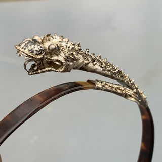 Rare Antique Strait Chinese Faux Tortoise Shell Silver Dragon Bracelet Bangle