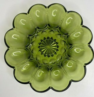 Anchor Hocking Fairfield Deviled Egg Oyster Serving Plate Tray Green Glass 10 "