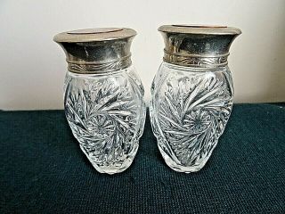 Vintage Pair Ralph Lauren Safari Crystal Glass Silver Metal Tops Perfume Bottles