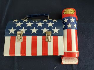 Vintage " Minty " Stars And Stripes Dome Lunchbox With Matching Thermos 1970