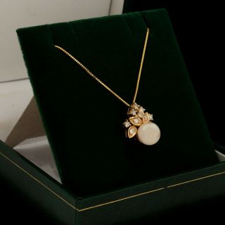Antique Vintage Art Deco Retro Style 14k Gold South Sea Pearl Diamond Necklace