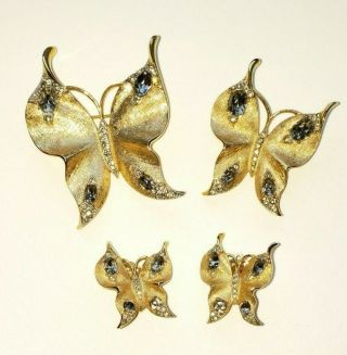 Crown Trifari Alfred Philippe Butterfly Brooch Pair And Earrings