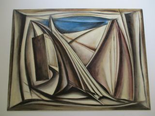 Rare Emil Kosa Jr Painting Mid Century Modern Abstract Cubism Cubist Large 1950