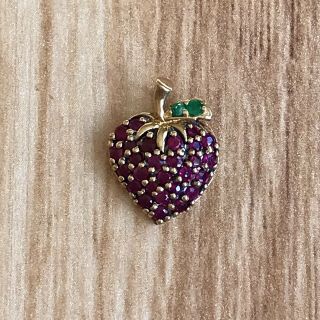 Vintage 14k Gold Strawberry Natural Ruby & Emerald Charm Pendant