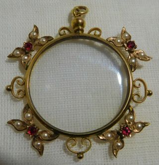Antique Yellow Gold Double Glass Locket.  Garnets & Seed Pearls C1910 Australia