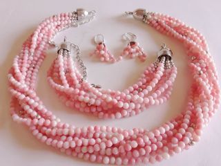 Jay King Sterling Silver Baby Pink Angel Skin Coral Necklace Bracelet Earrings