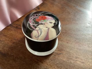 Vintage Ceramic 1920s Flapper Girl Art Deco Style Ceramic Trinket Pot