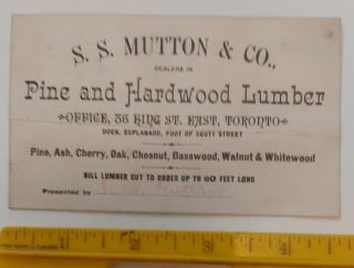 Rare Vintage (toronto) " S.  S.  Mutton & Co.  - Lumber " Advertising Ink Blotter - Writing