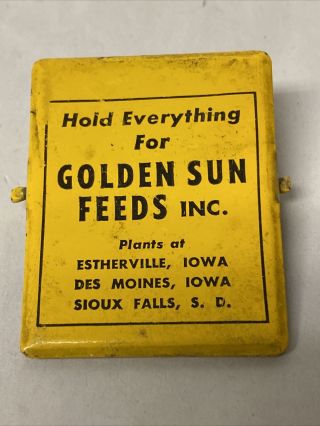 Vintage Golden Sun Feeds Inc.  Des Moines Iowa Metal Advertising Paper Clip