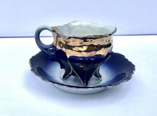 Tea Cup And Saucer Cobalt Blue And Gold Collectible Mini Drink Ware Dining Room