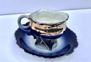 Tea cup and saucer cobalt blue and gold collectible mini drink ware Dining Room 2
