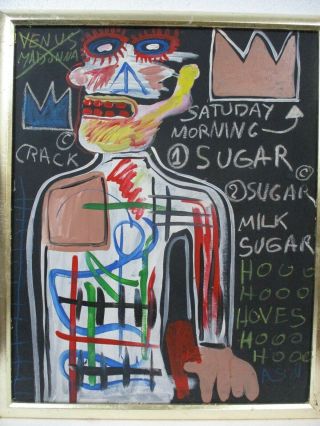 JEAN - MICHEL BASQUIAT MIXED MEDIA ON CANVAS 1982 WITH FRAME IN 2