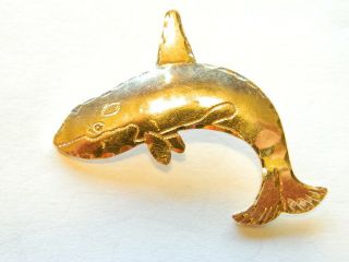 14k Gold Handmade Whale Pendant Charm 1 2/3 In.  7.  5 Grams Acid