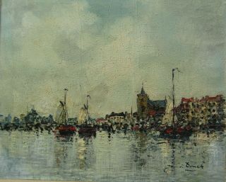 Listed Jan Van Donck Dutch Impressionist Harbor View Large Old Oil Painting Nr