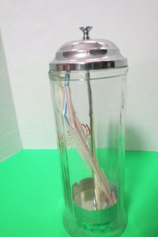 Vintage 1992 Clear Glass Stainless Steel Coca Cola Lift Up Straw Dispenser 12 "