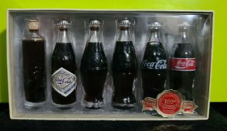 Coca - Cola 1998 Evolution Of The Contour Bottle 6 Miniature Coke Bottles