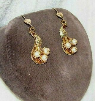 Victorian Antique 10k Yellow Gold Pearl Dangle Earrings