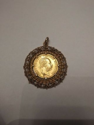 Yellow Gold Coin 1915 " Franc Ios Idg Avstriae Imperator " Coin 18k Pendant
