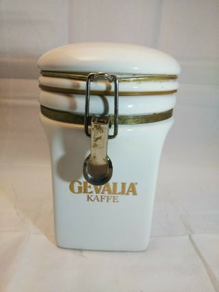 Gevalia Kaffe Ceramic Coffee Canister Jar White & Gold