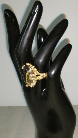 RARE NUGGET STYLE ROUGH CUT HUGE VINTAGE SOLID 14K GOLD RING 15.  0g SIZE 7 3