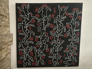 Keith Haring American Artist Oil Painting On Canvas Signed 36 X 36”