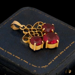 Antique Vintage Art Deco Retro 18k Yellow Gold Sweetheart Ruby Necklace Pendant