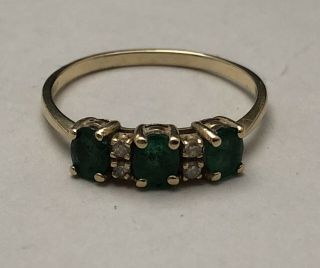 Vintage 14k.  585 Solid Yellow Gold Green Emerald & Diamond Estate Ring Size 10