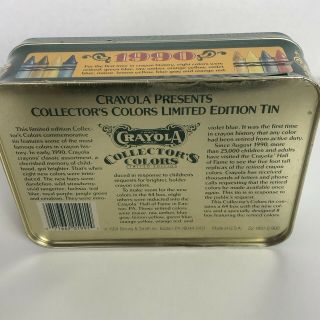 Vintage Crayola Collectors Colors Limited Edition Tin with Crayons 1990 3