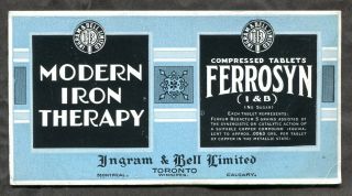T58s - Canada Toronto 1930s Ink Blotter Advertising.  Ferrosyn Tablets.  Medical