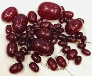Large 50 Grams Of Authentic Cherry Amber Bakelite Beads For Necklace