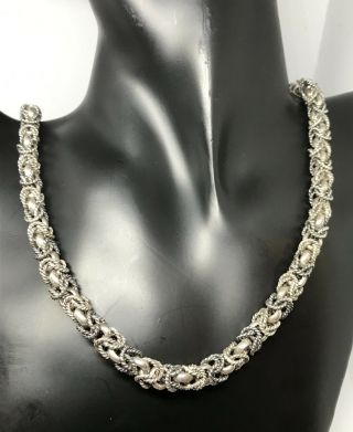 Vtg Taxco Mexico Sterling Silver Necklace Byzantine Heavy Chain 88.  4g Patina 925