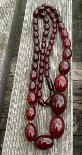 Vintage Art Deco Cherry Amber Bakelite Bead Necklace 80g Grams Long Length