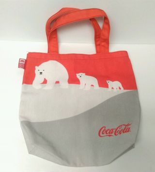 Coca - Cola Coke Arctic Home Polar Bears Family Recycled Canvas Tote Hand Bag