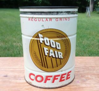 Vintage Hard To Find Food Fair 2 Lb Coffee Tin Can Advertising Display