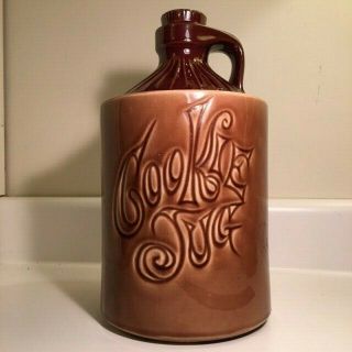 Vintage Mccoy Cookie Jug " Moonshine " Crock Cookie Jar 11 " Brown Ceramic Art
