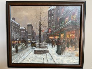 French Impressionist Oil Painting On Canvas 1930’s Winter Paris Boyer Signed