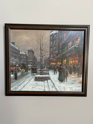 French Impressionist Oil Painting On Canvas 1930’s Winter Paris Boyer Signed 4